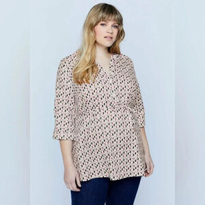 Plus Size Boho Blouse Top 3/4 Sleeve Empire Waist Tunic Dot Print Flowy Mature